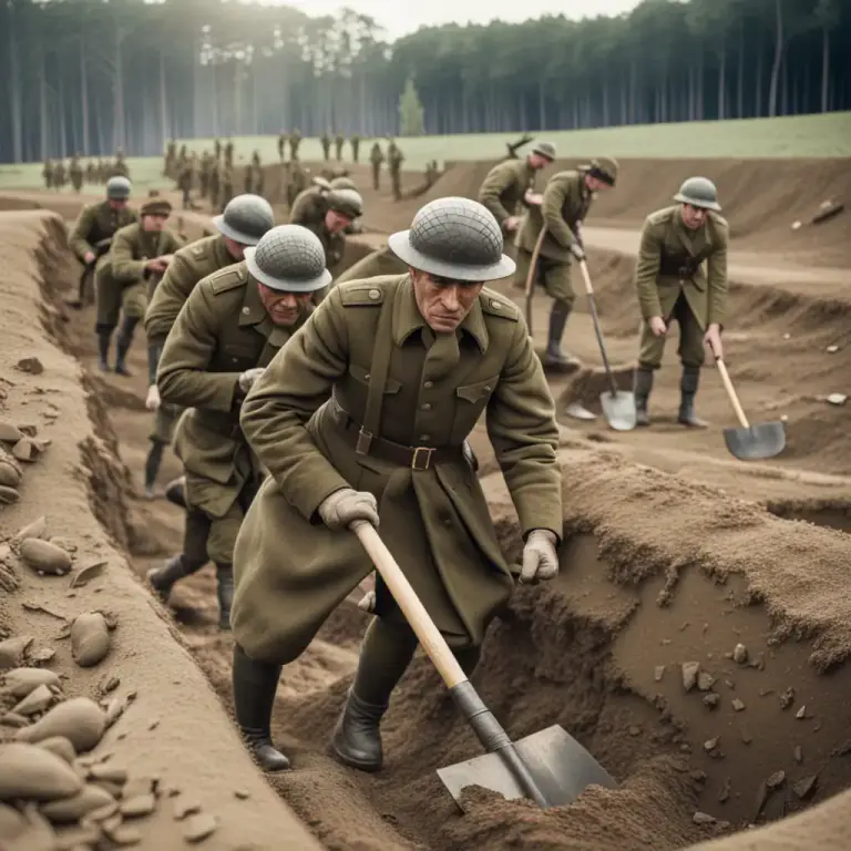 Visual representation of "dig in" - To create a protective position by moving soil.