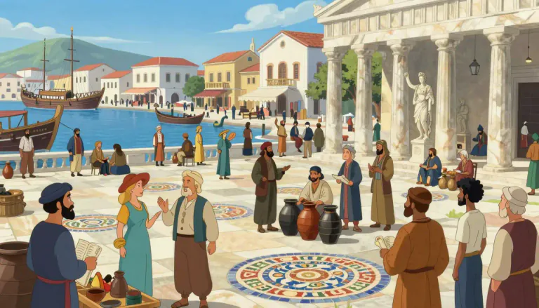 Visual representation of "hellenism" - The influence of Greek language and culture on non-Greek societies, especially during the Hellenistic period.