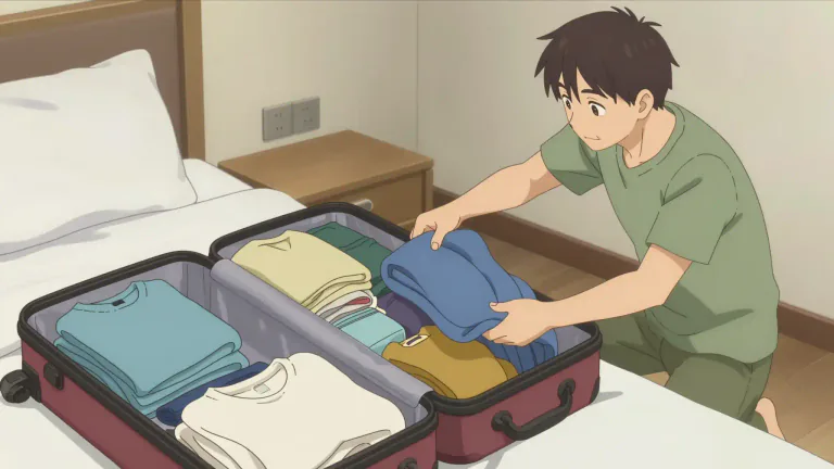 Visual representation of "unpack" - To take things out of a suitcase, box, or bag