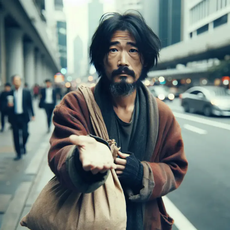 Visual representation of "vagrancy" - A crime of moving around with no home or job, often related to homelessness or begging.