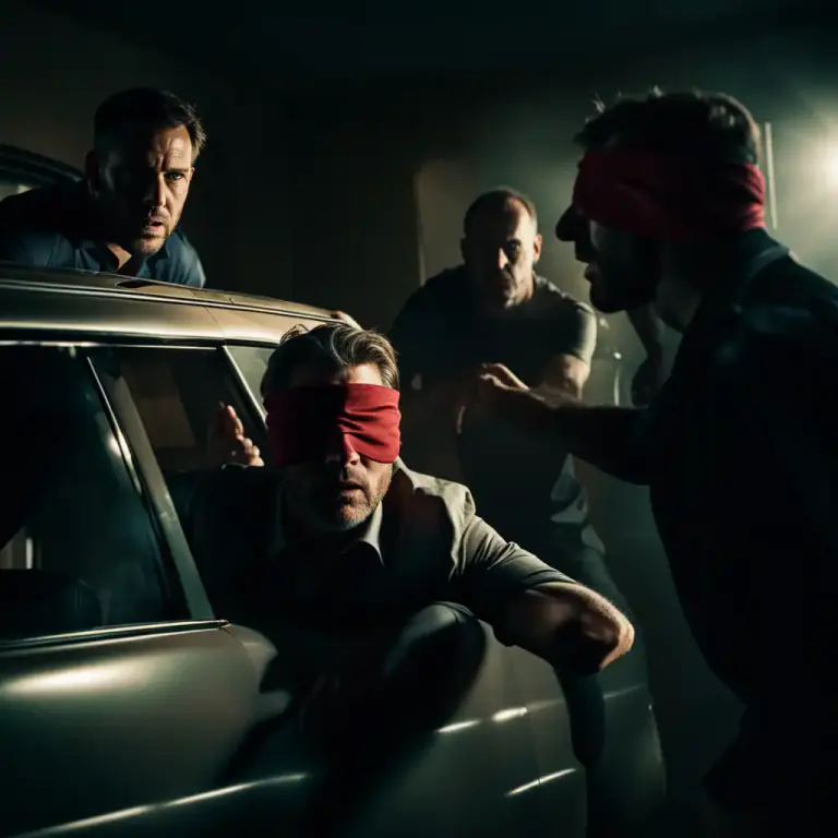 Visual representation of "blindfold" - To cover someone's eyes with a piece of cloth to stop them from seeing