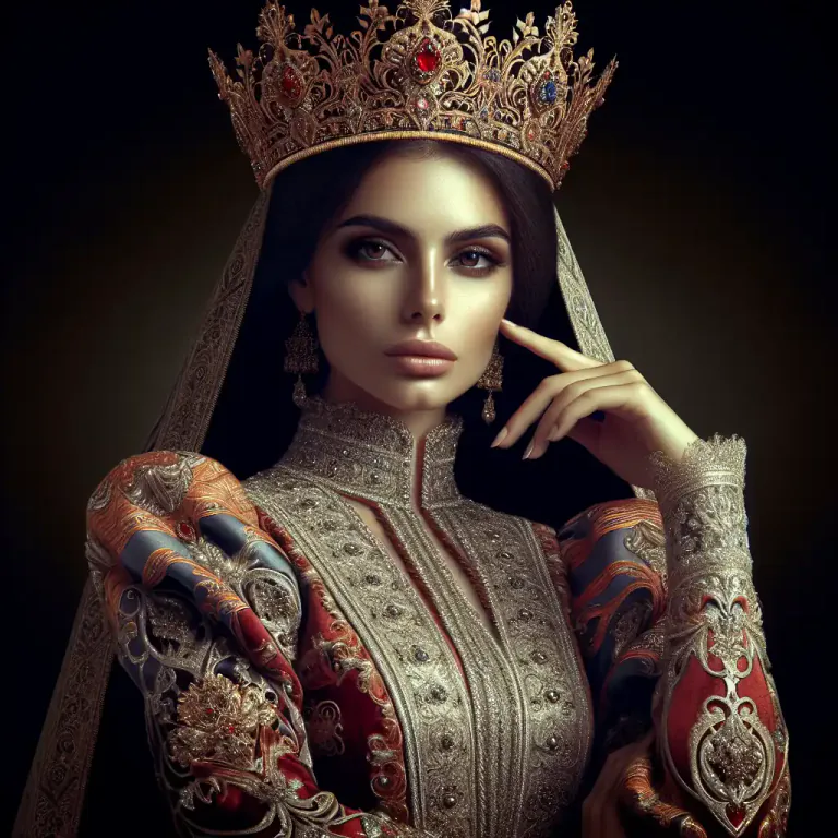 Visual representation of "queenly" - Having elegance, dignity, or beauty, like a queen