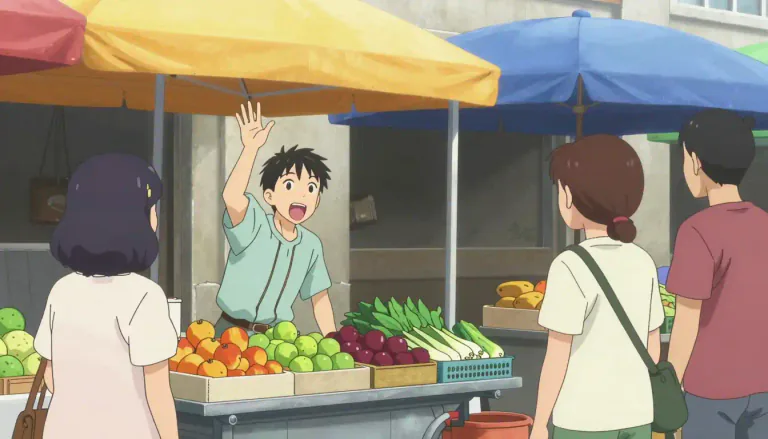 Visual representation of "hawker" - A person who sells goods in the street, often by shouting