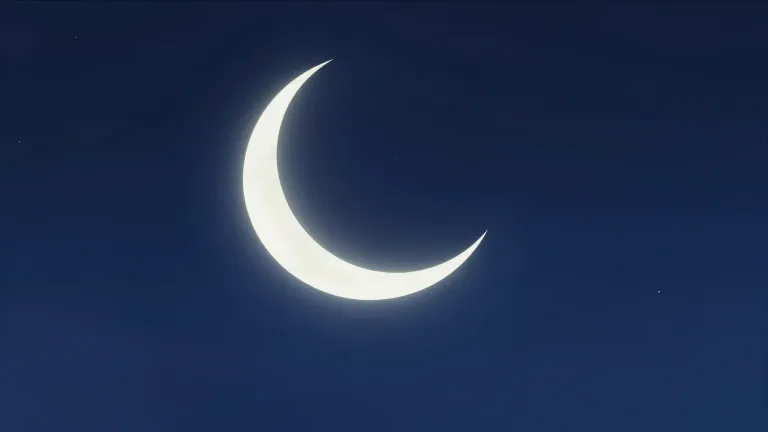 Visual representation of "crescent" - A shape that is curved, thin in the middle, and wider on the ends, like a moon that is not full