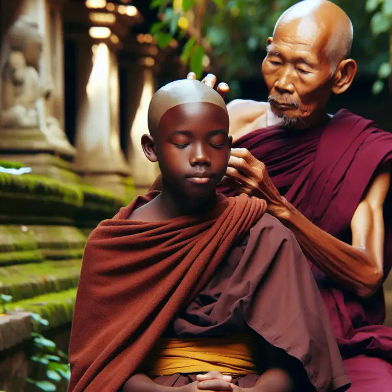 Visual representation of "tonsure" - To cut the hair on the top of someone's head, especially a monk's, as part of a religious ritual.