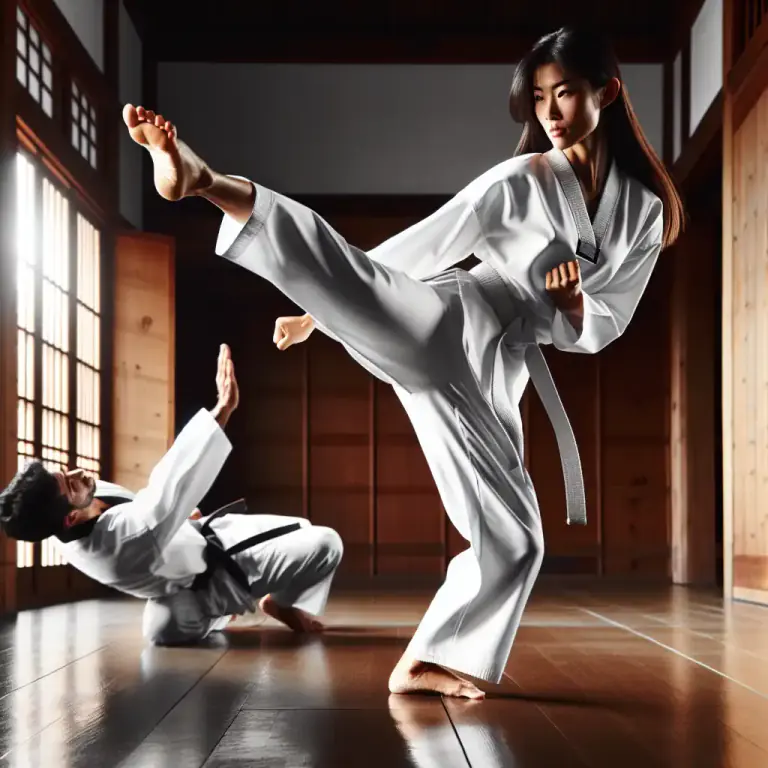 Visual representation of "roundhouse" - A strong kick made with a sweeping circular motion in martial arts such as kickboxing or taekwondo.