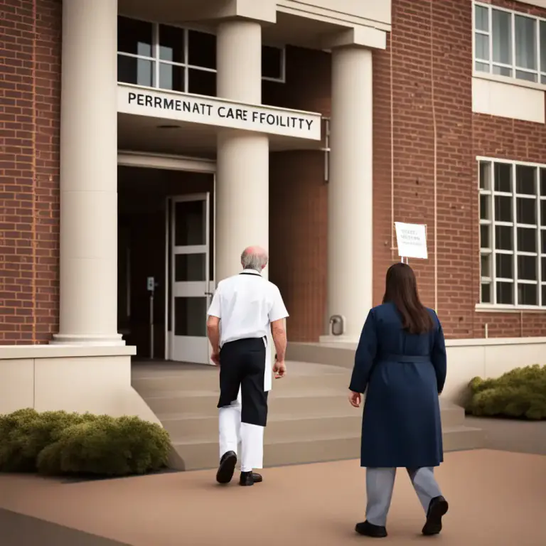Visual representation of "institutionalize" - To put or keep someone, usually for a long time, in a large organization, like a hospital or a permanent care facility