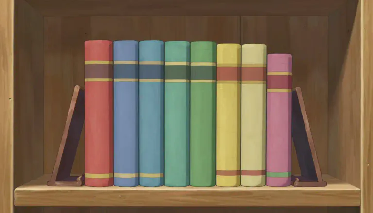 Visual representation of "bookend" - One of a pair of supports for holding books upright on a shelf.