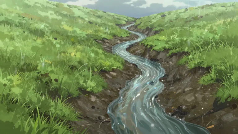 Visual representation of "runnel" - A small stream or narrow channel of water