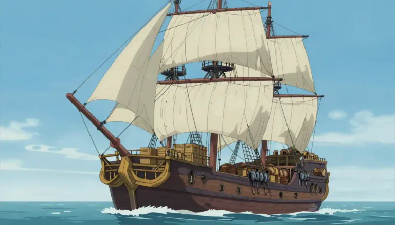 Visual representation of "windjammer" - A large sailing ship, especially one used for carrying cargo.
