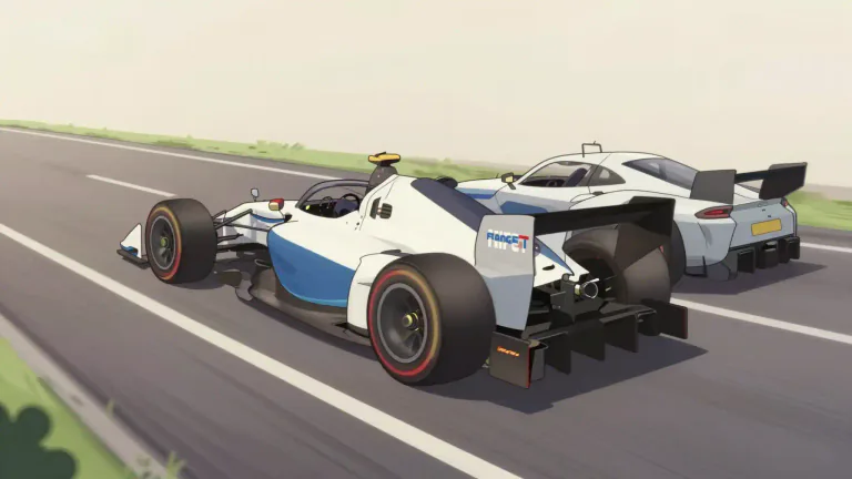 Visual representation of "overtake" - To catch up and pass while travelling in the same direction.