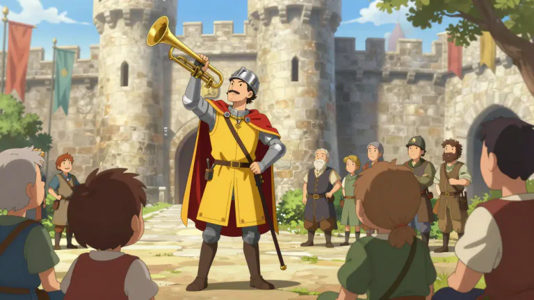Visual representation of "herald" - official whose duty was to announce important news or events in ancient times.