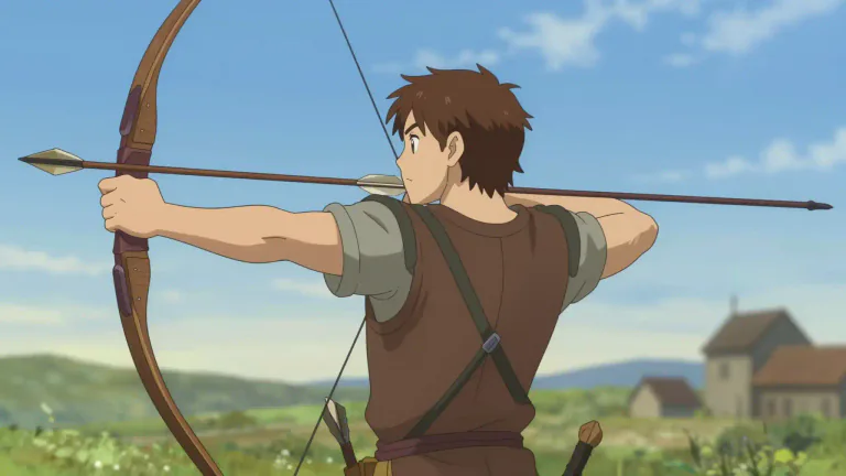 Visual representation of "longbow" - A large bow that is pulled by hand and used for shooting arrows