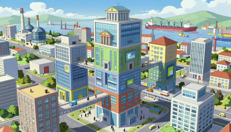 Visual representation of "conglomerate" - A large company that is made up of diverse businesses.