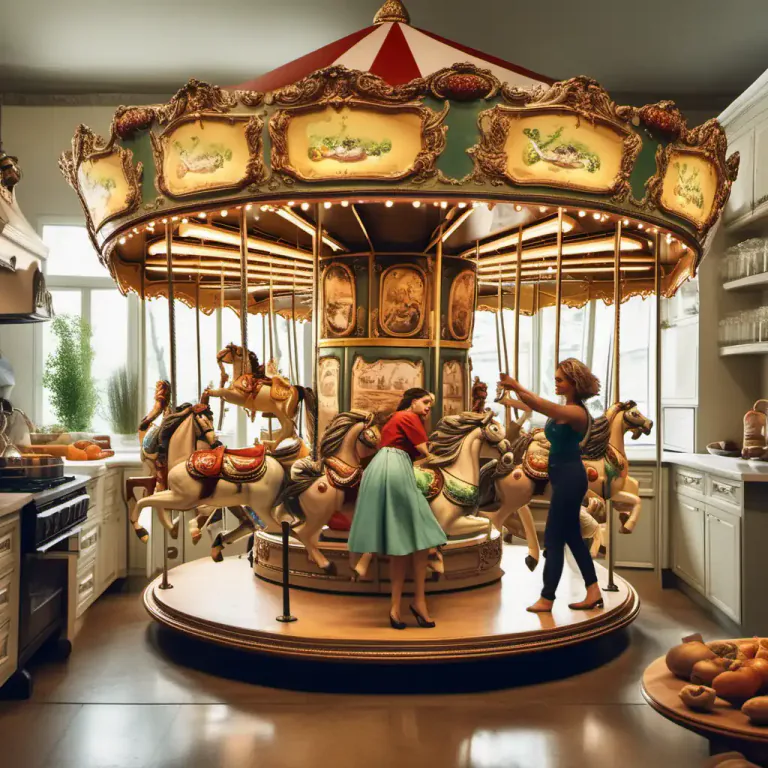 Visual representation of "carousel" - A revolving stand or tray used for storage or display purposes, especially in a kitchen or office.