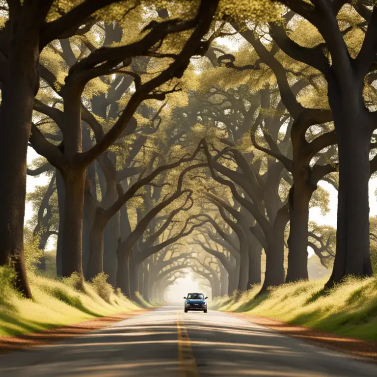 Visual representation of "avenue" - A line of trees or bushes forming a passage