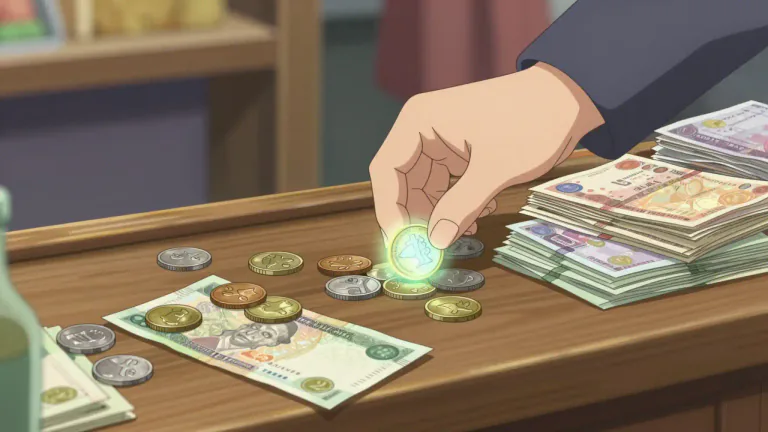 Visual representation of "money" - A medium for exchange and purchase, often in form of coins and banknotes