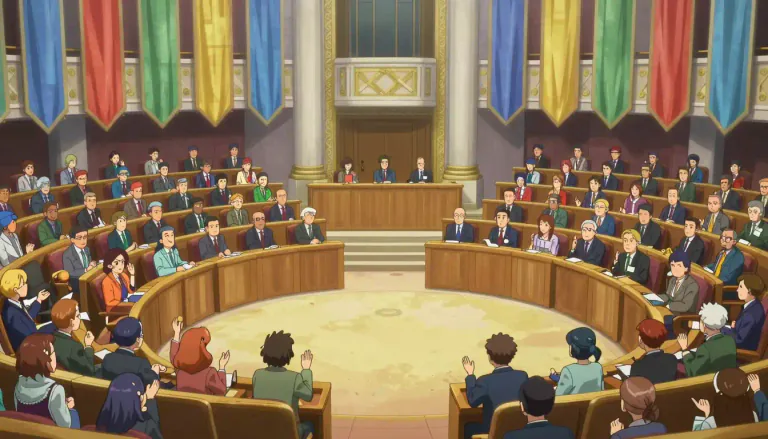 Visual representation of "plenum" - A meeting in which all members of a group or organization are present.