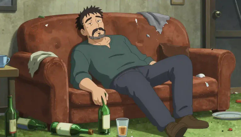 Visual representation of "alcoholic" - A person who often drinks too much alcohol and is not able to live a normal and healthy life