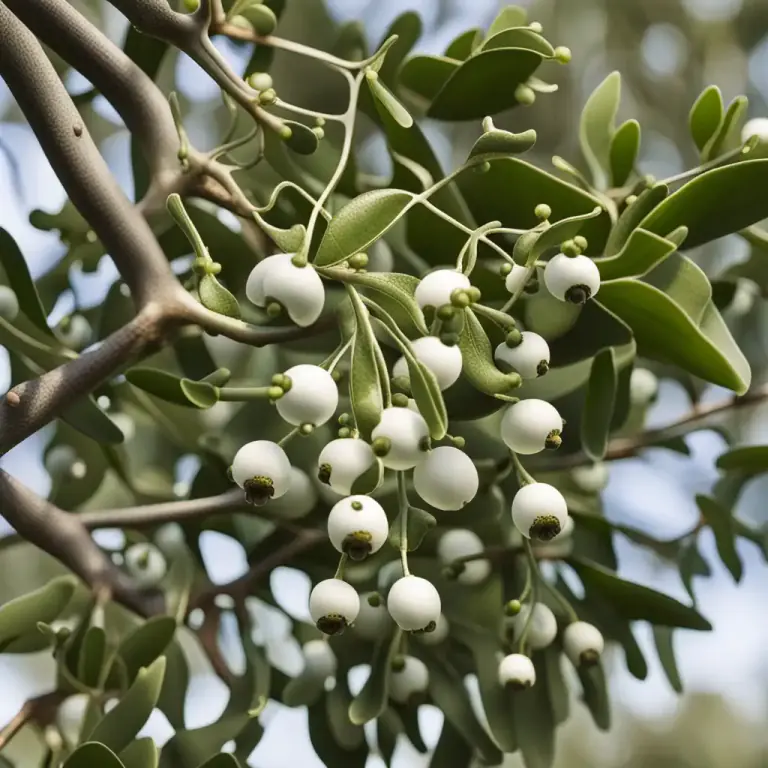 Visual representation of "mistletoe" - A type of plant that typically lives on trees, where it steals nutrients from its host.