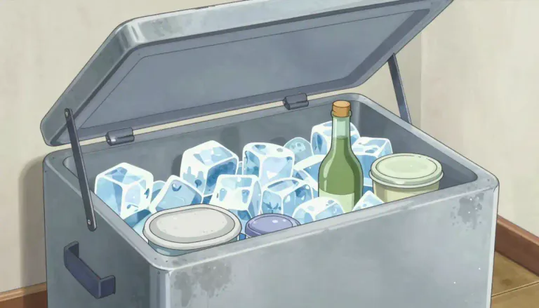 Visual representation of "icebox" - A container that is cooled by ice to keep food and drinks cold.
