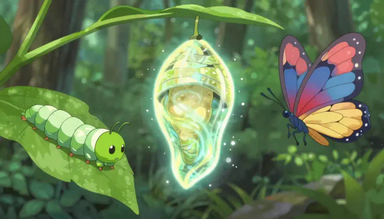 Visual representation of "metamorphosis" - The process through which something or someone undergoes a noticeable change in appearance or character.