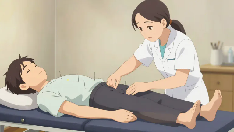 Visual representation of "acupuncture" - A traditional Chinese medical treatment where thin needles are inserted into specific body points.