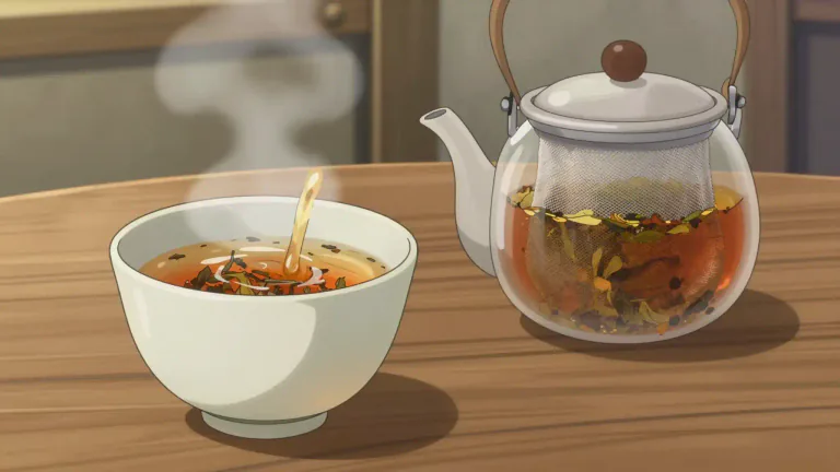 Visual representation of "tea" - A hot drink made by infusing the dried, crushed leaves of the tea plant in boiling water