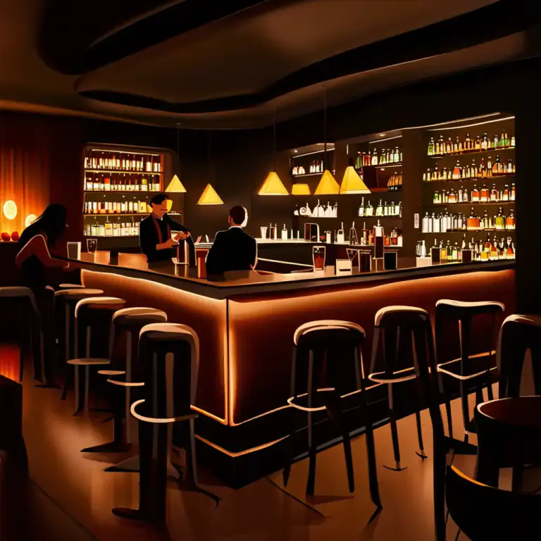 Visual representation of "lounge" - A place where alcohol is served and people can sit and talk.