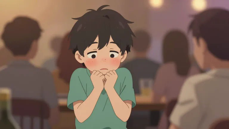 Visual representation of "shy" - Being nervous or timid in the company of others.