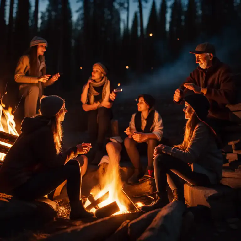 Visual representation of "campfire" - A meeting or a gathering near a fire in a camp.