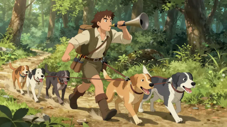 Visual representation of "huntsman" - A man who hunts, particularly that leads the hunting dogs.