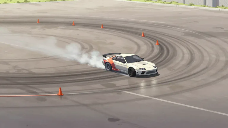 Visual representation of "skidpad" - A skidpad is a flat, paved area used for testing vehicle handling and stability to evaluate how cars behave under conditions that cause loss of traction.