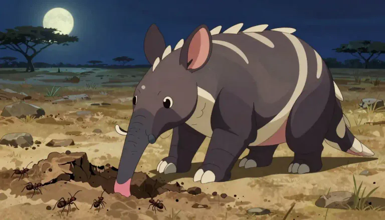 Visual representation of "aardvark" - A large nocturnal mammal from Africa that has a long snout and ears, known for eating ants and termites.