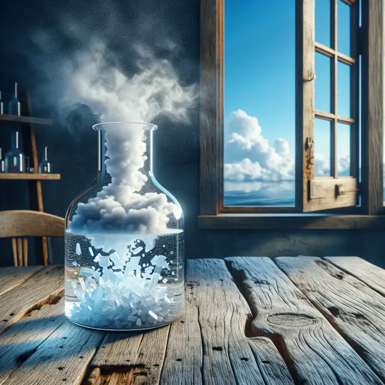 Visual representation of "deliquesce" - In chemistry, to dissolve or become liquid by absorbing moisture from the air.
