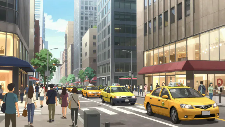 Visual representation of "midtown" - The middle part of town, usually where there are a lot of businesses and shops.