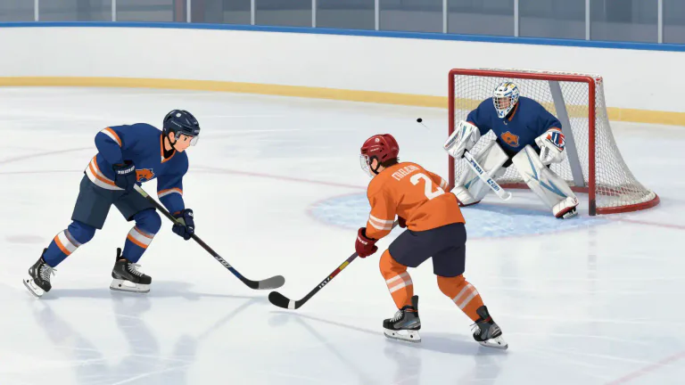 Visual representation of "ringette" - A team sport played on ice in which players use a straight stick to control a rubber ring and aim to score goals.