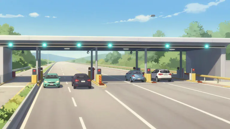 Visual representation of "tollway" - A tollway often features automated toll booths where fees can be paid quickly.