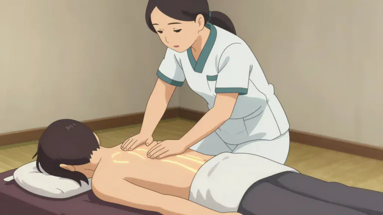 Visual representation of "shiatsu" - Shiatsu is a Japanese massage technique that involves applying pressure to specific points on the body, believed to help relieve stress and improve energy flow.