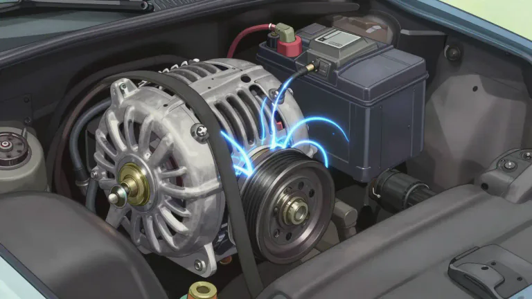 Visual representation of "alternator" - A device that generates alternating current electricity, typically used in automobiles to charge the battery and power the electrical system.