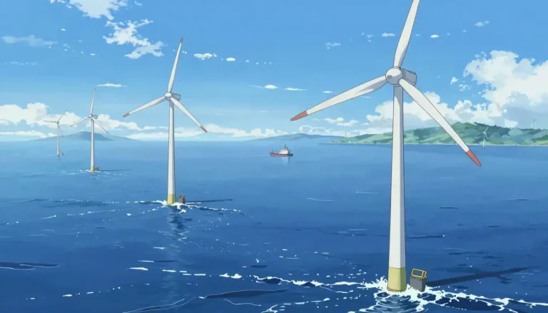 Visual representation of "offshore" - Located or happening in the sea, away from the coast