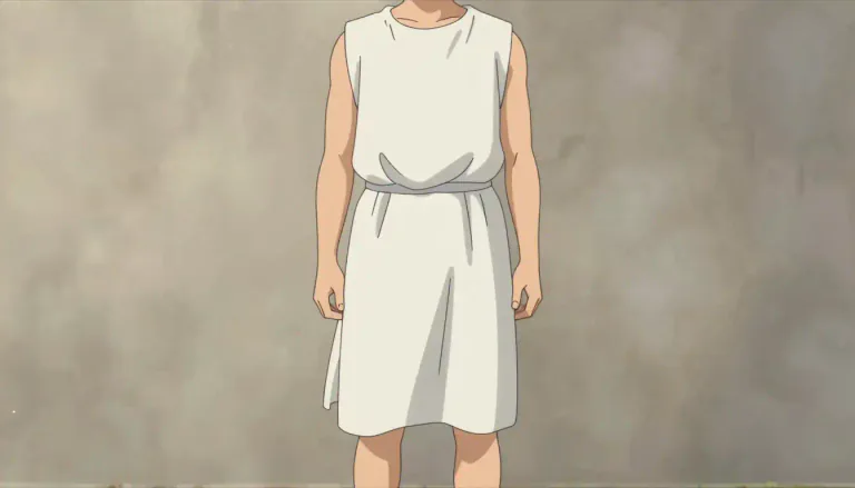 Visual representation of "tunic" - A loose garment, typically sleeveless and reaching to the wearer's knees, as worn in ancient times.
