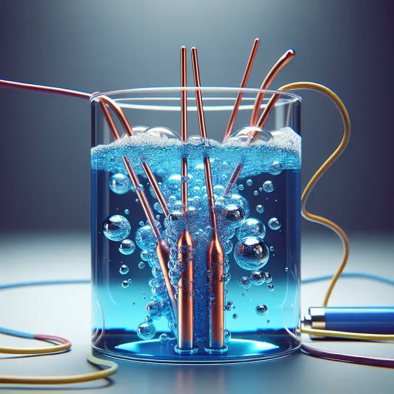 Visual representation of "electrolytic" - Relating to electrolysis, the chemical process of breaking down a substance using electricity.