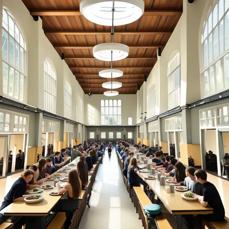 Visual representation of "hall" - A building provided for activities such as sports or music at a school or university