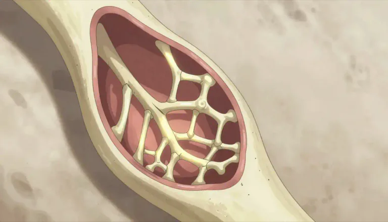 Visual representation of "trabecular" - Relating to trabeculae, which are small beam-like structures found in various organs and bones, particularly in spongy bone tissue.