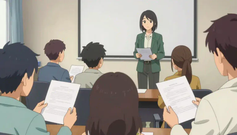 Visual representation of "handout" - A paper or set of papers giving information or answers about a particular topic or task, usually given in a class, meeting, or a public place.