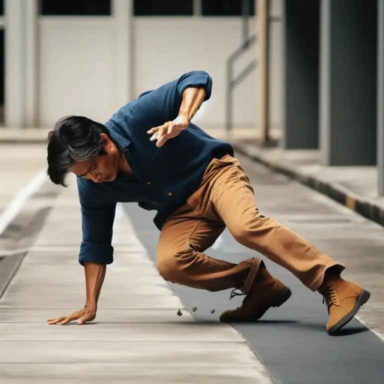 Visual representation of "stumble on" - To trip or lose balance while walking