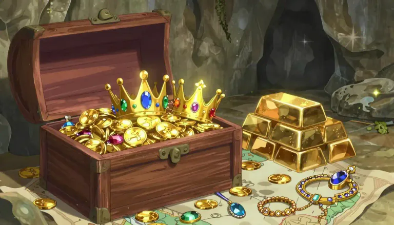 Visual representation of "treasure" - Something valuable like gold or jewels that is kept, collected or cared for