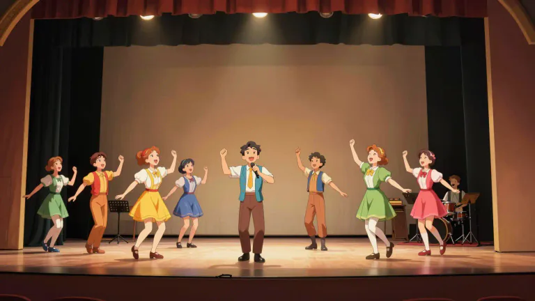 Visual representation of "operetta" - A short light musical play with speaking, singing, and dancing parts.