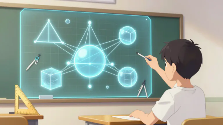 Visual representation of "geometry" - A branch of mathematics that deals with shapes, sizes, and properties of figures and spaces.